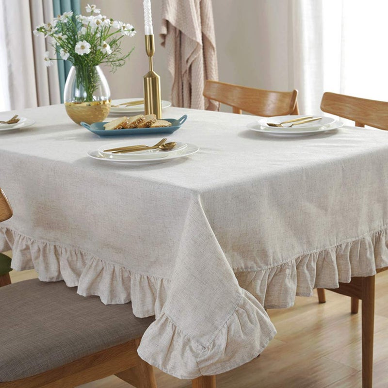 AMZALI Cotton Linen Tablecloth Flounces Fabric Dust-Proof Table Cover for Kitchen Dinner Picnic Table Cloth Tabletop Buffet Home Decoration (Rectangle/Oblong, 55 x 102 Inch, Linen) - Image 2